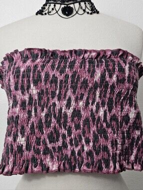 Zenana Outfitters Pink and Black Smocked Leopard Tube Top